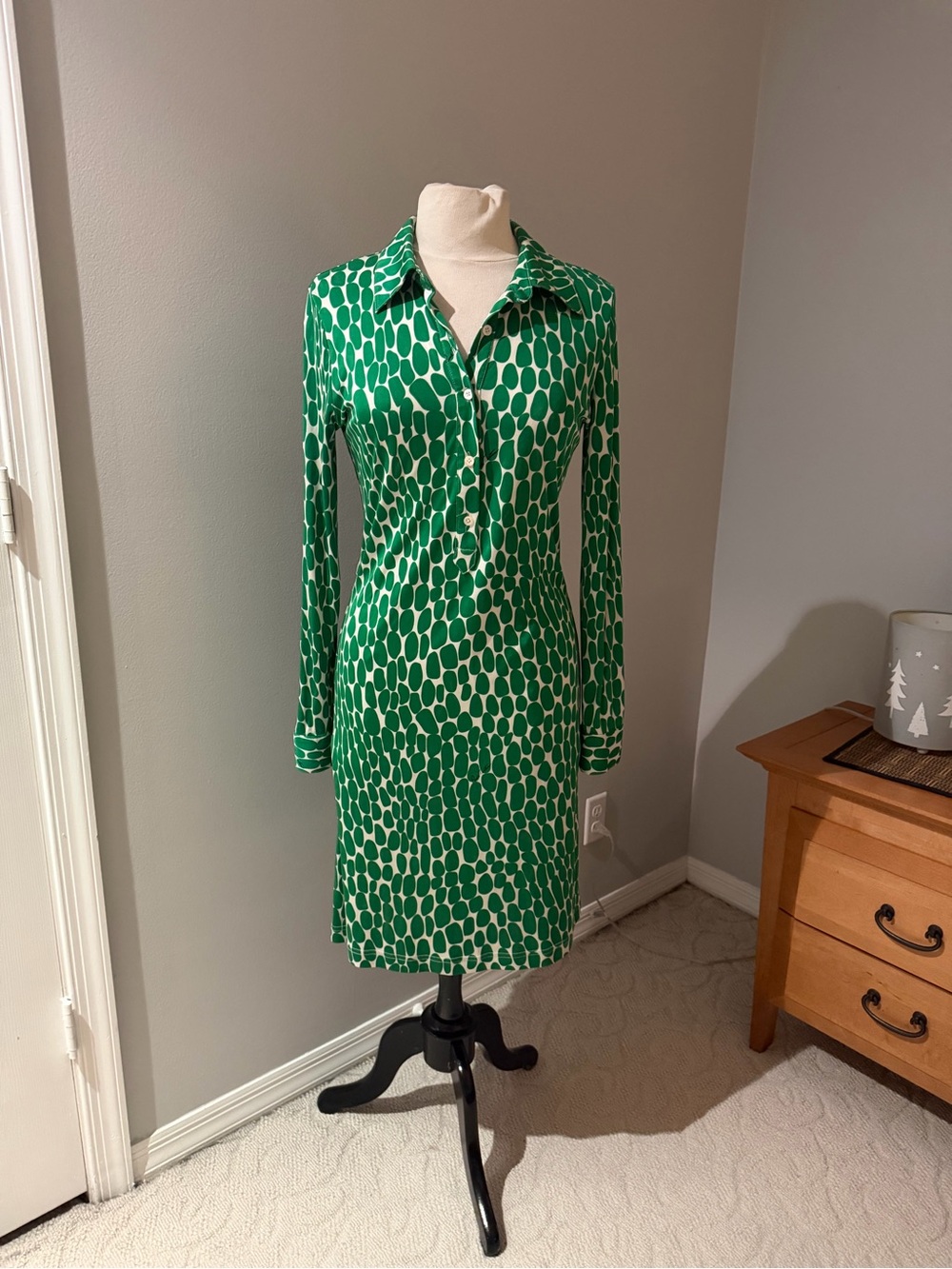 Pink Tartan Green Printed Long-Sleeve Shirt Dress in size 4